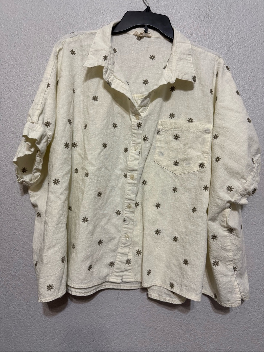 Easel Cream Button-Up Shirt with Metallic Star Details